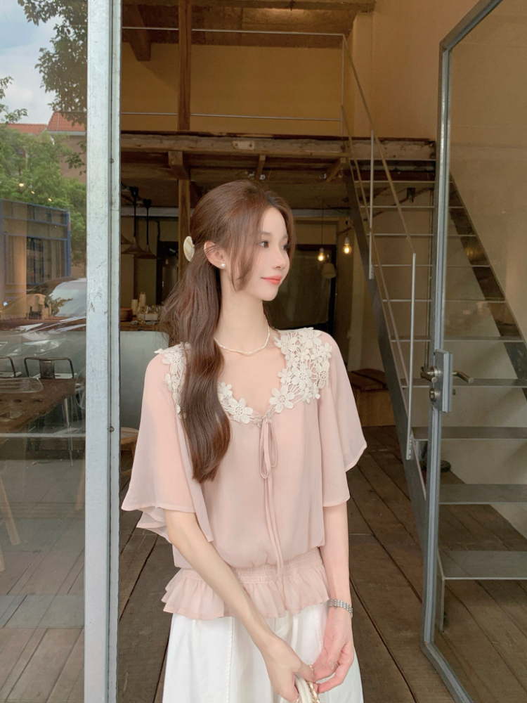 France style temperament chiffon splice tender small shirt