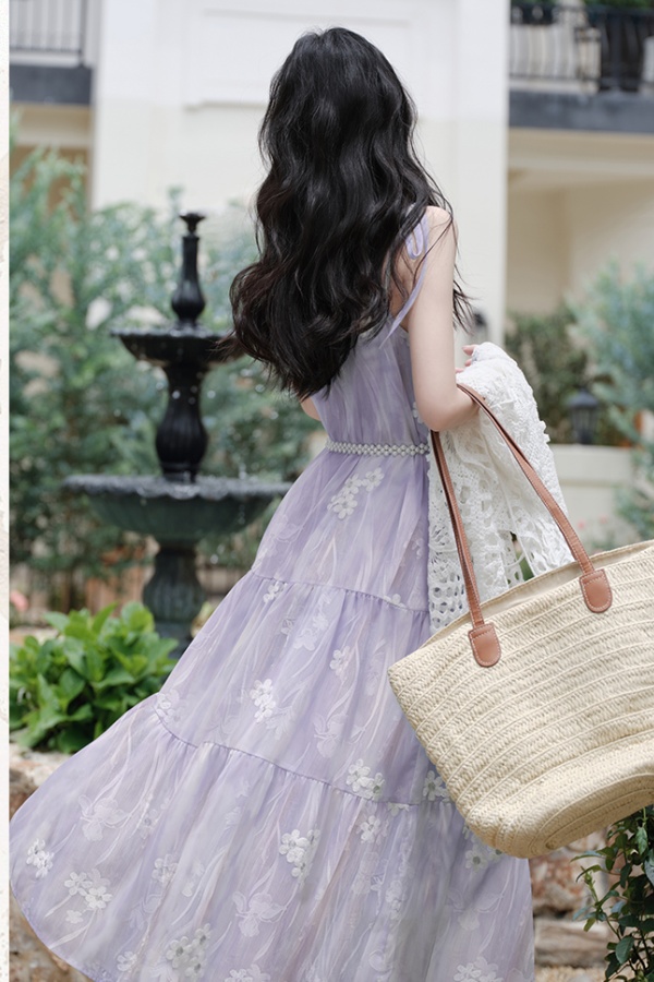 Collocation sling coat embroidery dress 2pcs set