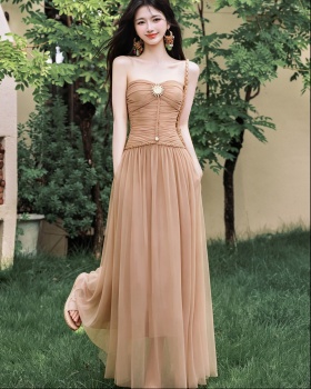 Pinched waist wrapped chest vacation dress
