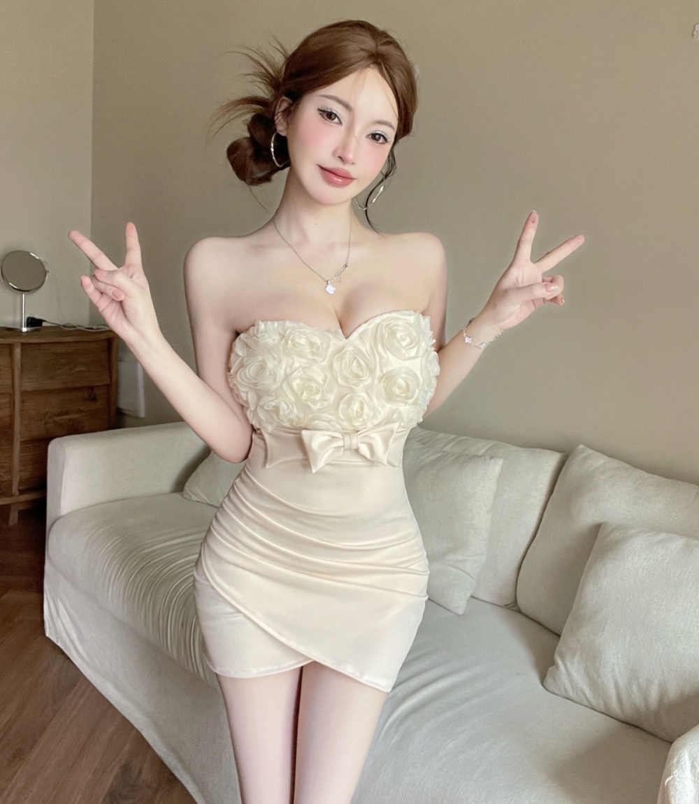 Summer pinched waist flowers package hip dress for women
