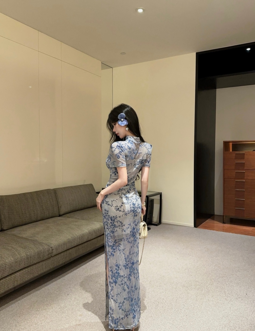 Pinched waist cheongsam slim dress