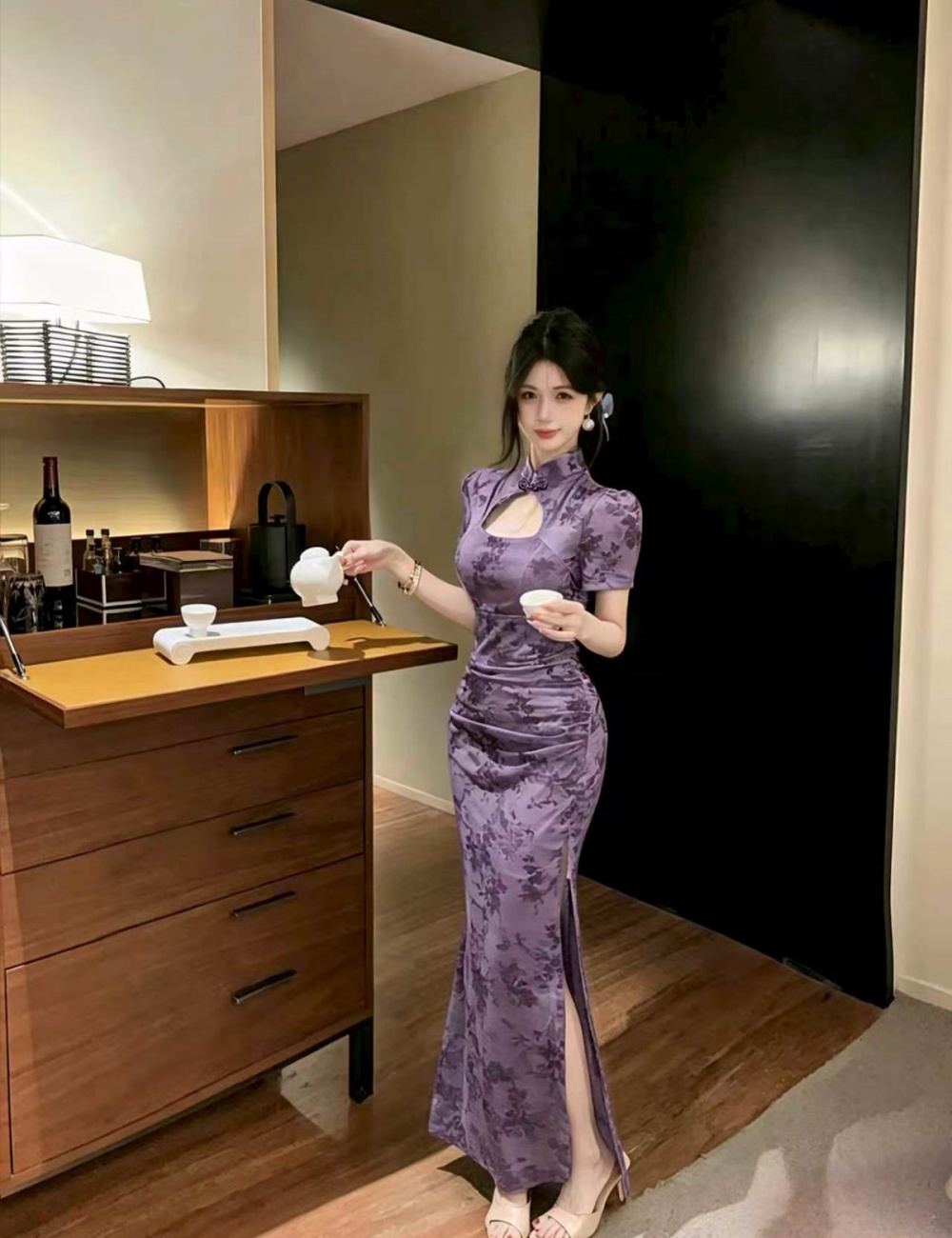 Pinched waist cheongsam slim dress