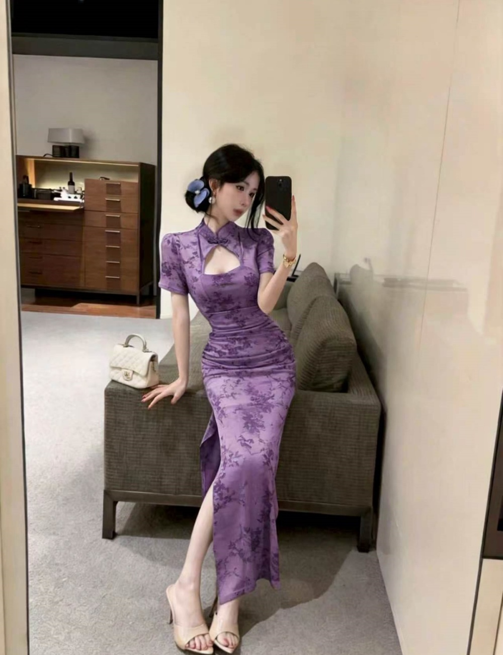 Pinched waist cheongsam slim dress