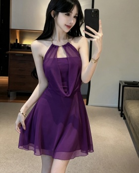 V-neck pinched waist T-back France style dress