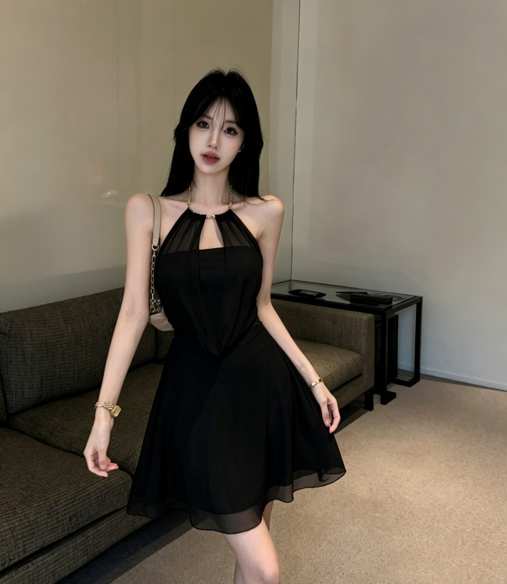 V-neck pinched waist T-back France style dress