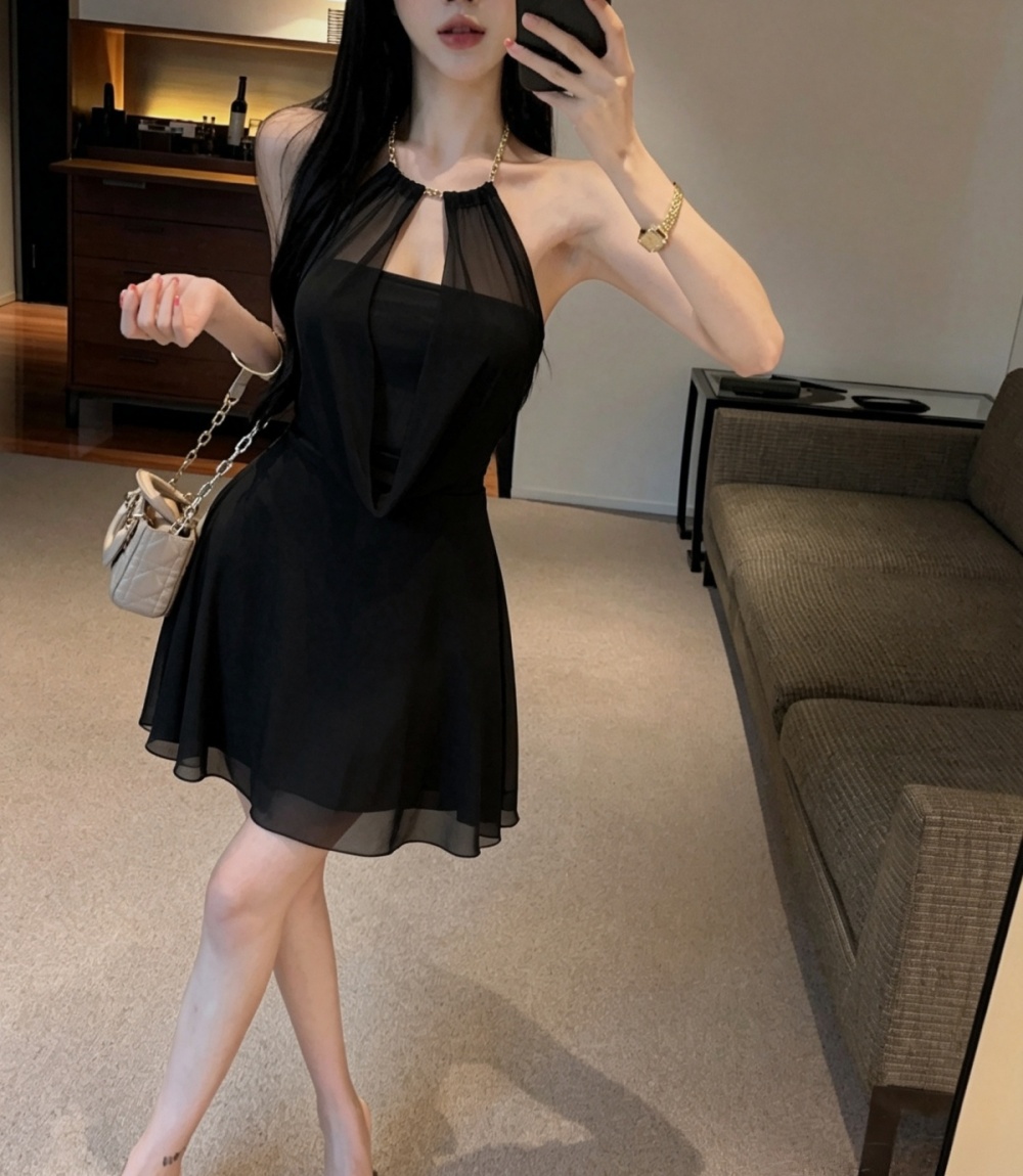 V-neck pinched waist T-back France style dress