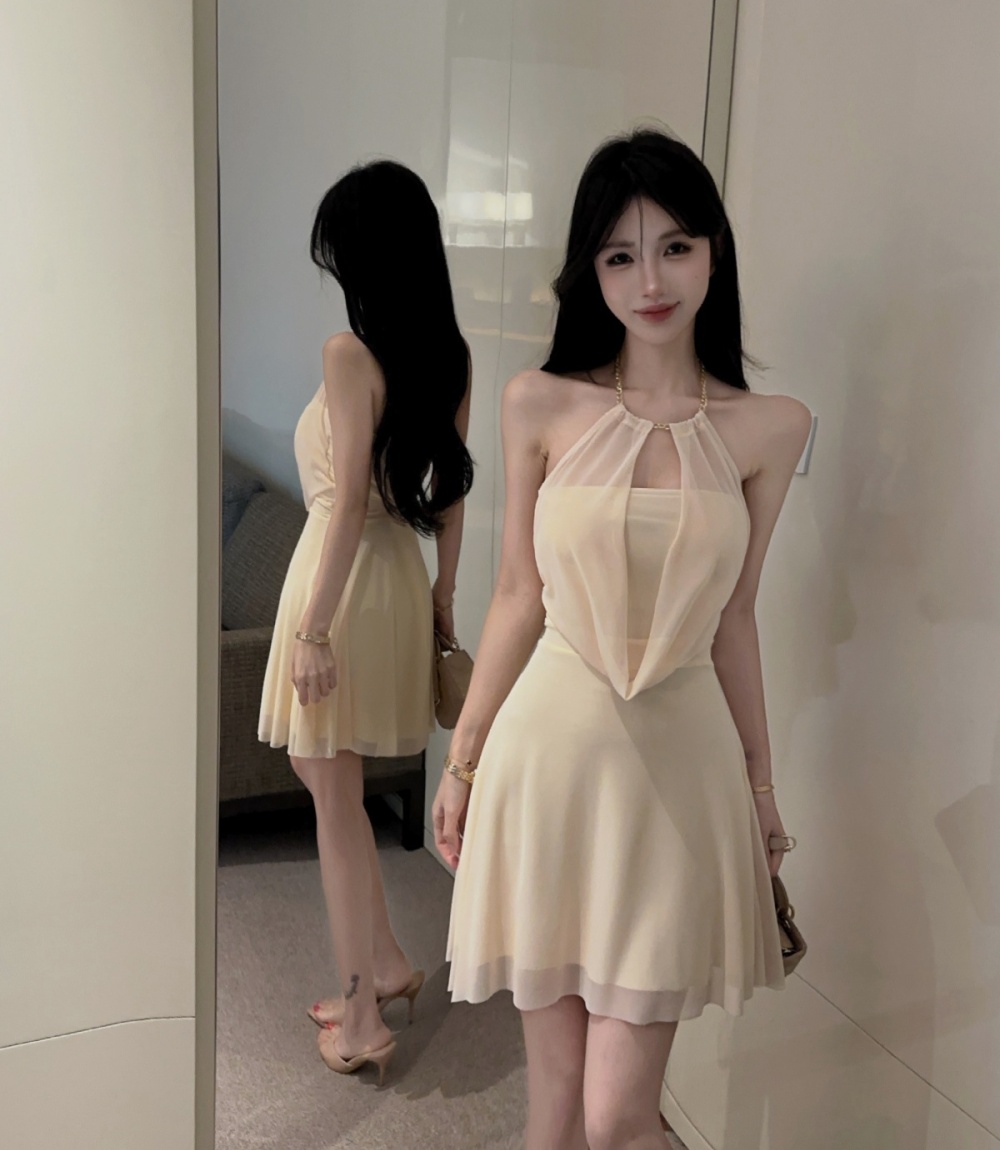 V-neck pinched waist T-back France style dress