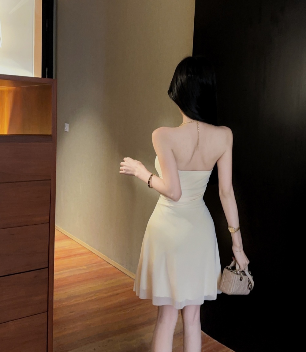 V-neck pinched waist T-back France style dress