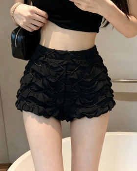 Slim rhinestone lace fold enticement summer shorts for women