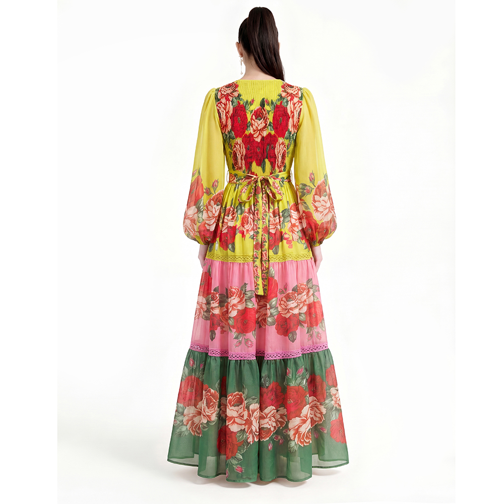 Floor length long sleeve printing dress