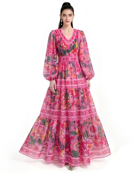 Floor length long sleeve printing dress