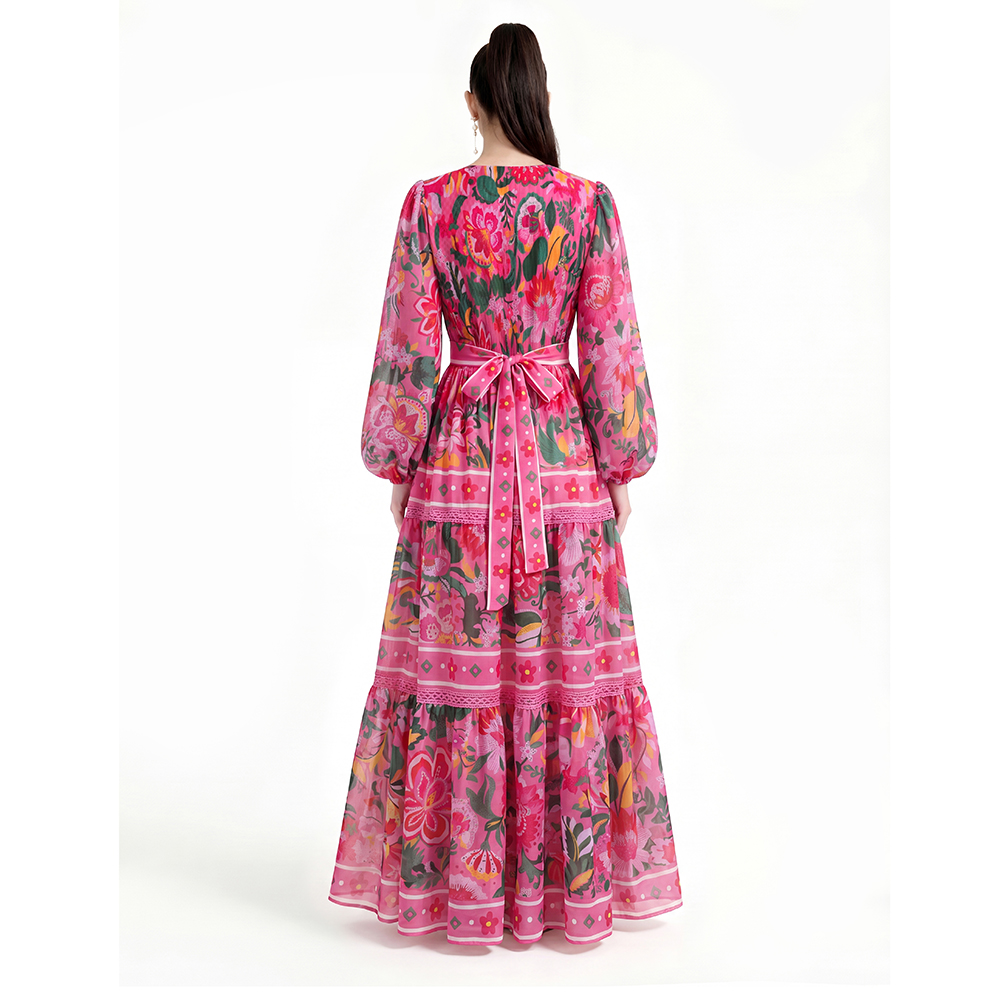 Floor length long sleeve printing dress