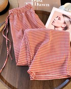 Loose casual pants plaid wide leg pants for women