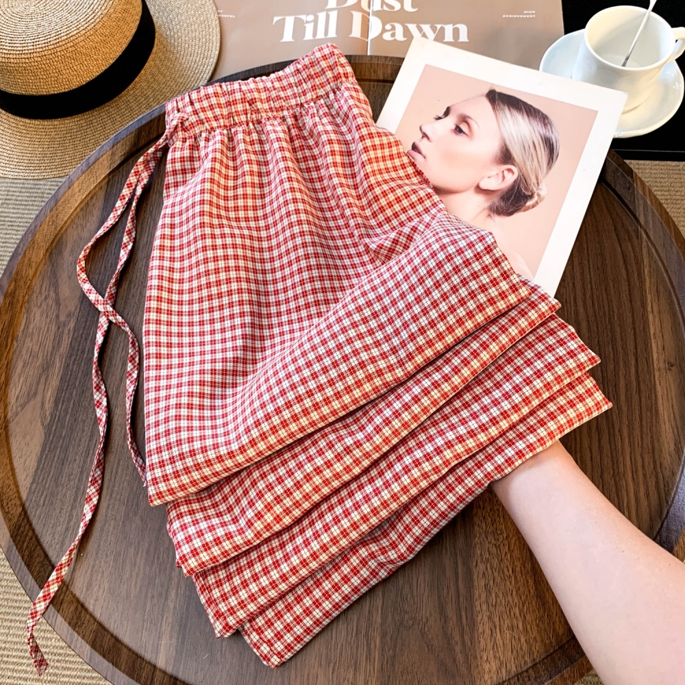 Loose casual pants plaid wide leg pants for women