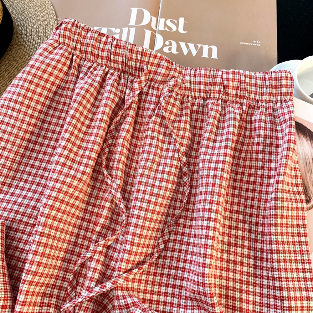 Loose casual pants plaid wide leg pants for women