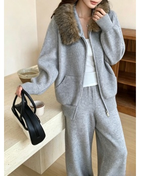 Fashion hooded cardigan Korean style long pants a set