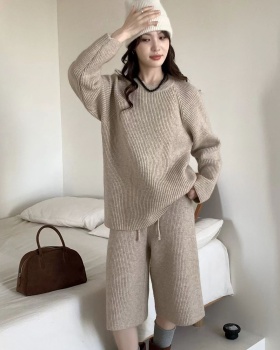 Five tenths loose sweater lazy wide leg pants 2pcs set