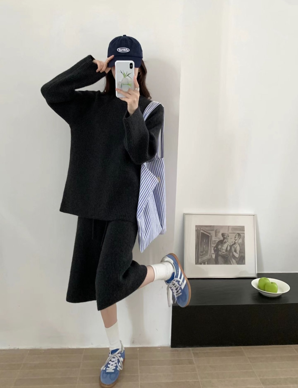 Five tenths loose sweater lazy wide leg pants 2pcs set