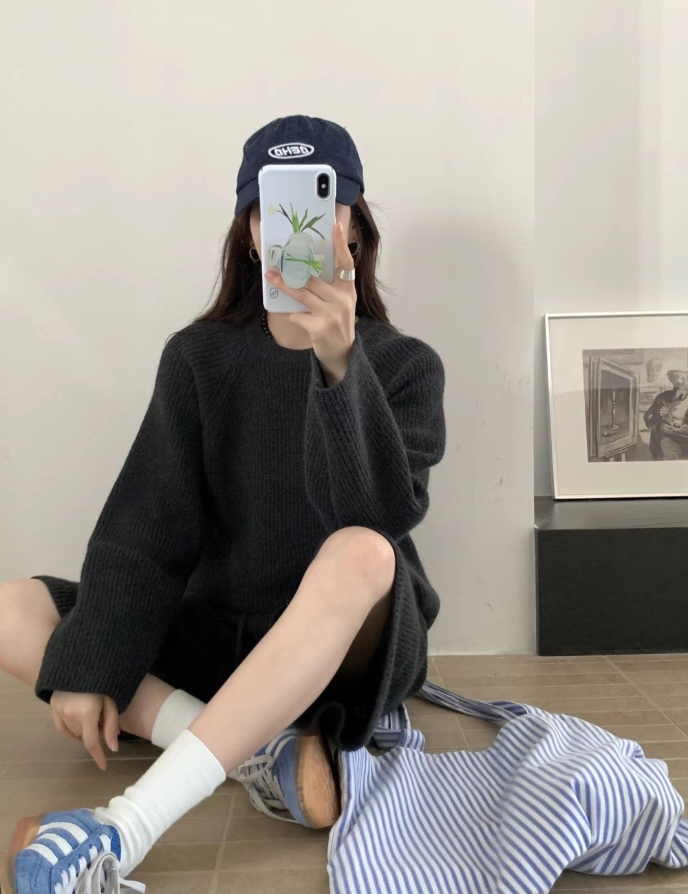 Five tenths loose sweater lazy wide leg pants 2pcs set