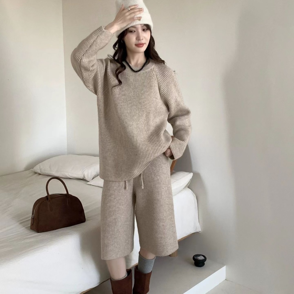 Five tenths loose sweater lazy wide leg pants 2pcs set