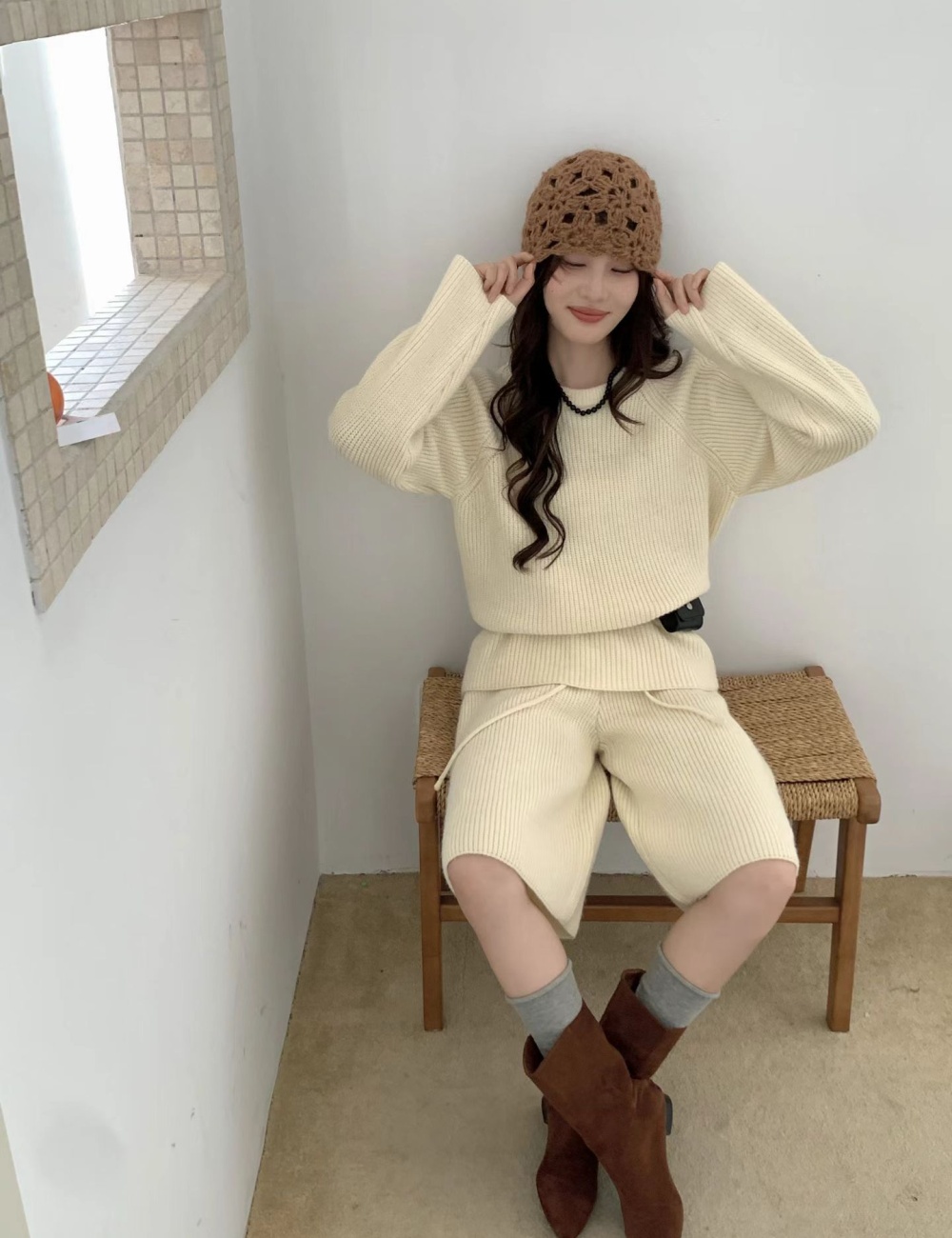 Five tenths loose sweater lazy wide leg pants 2pcs set
