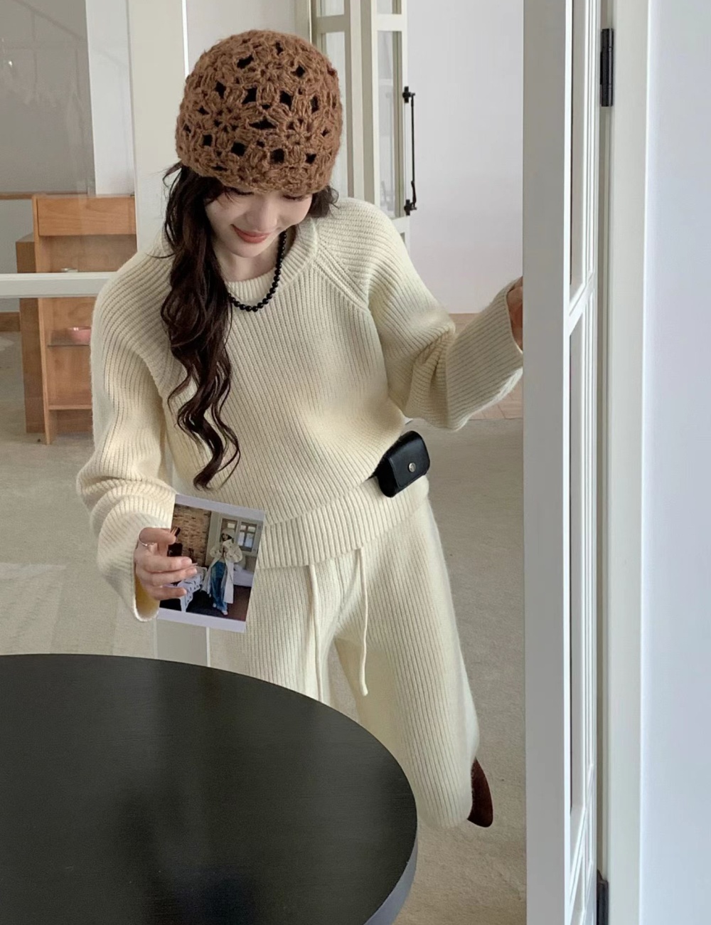 Five tenths loose sweater lazy wide leg pants 2pcs set