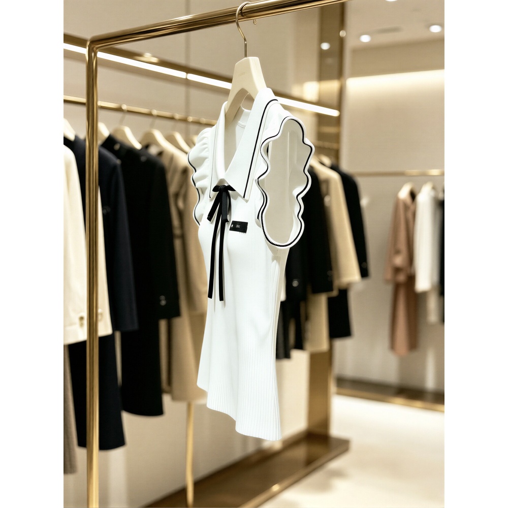 Bow boats sleeve tops lapel white sweater for women