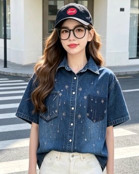Unique Korean style fashion tops short sleeve denim coat