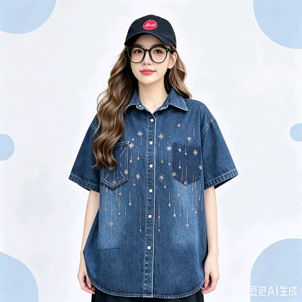 Unique Korean style fashion tops short sleeve denim coat