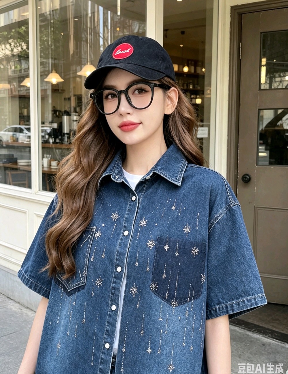 Unique Korean style fashion tops short sleeve denim coat