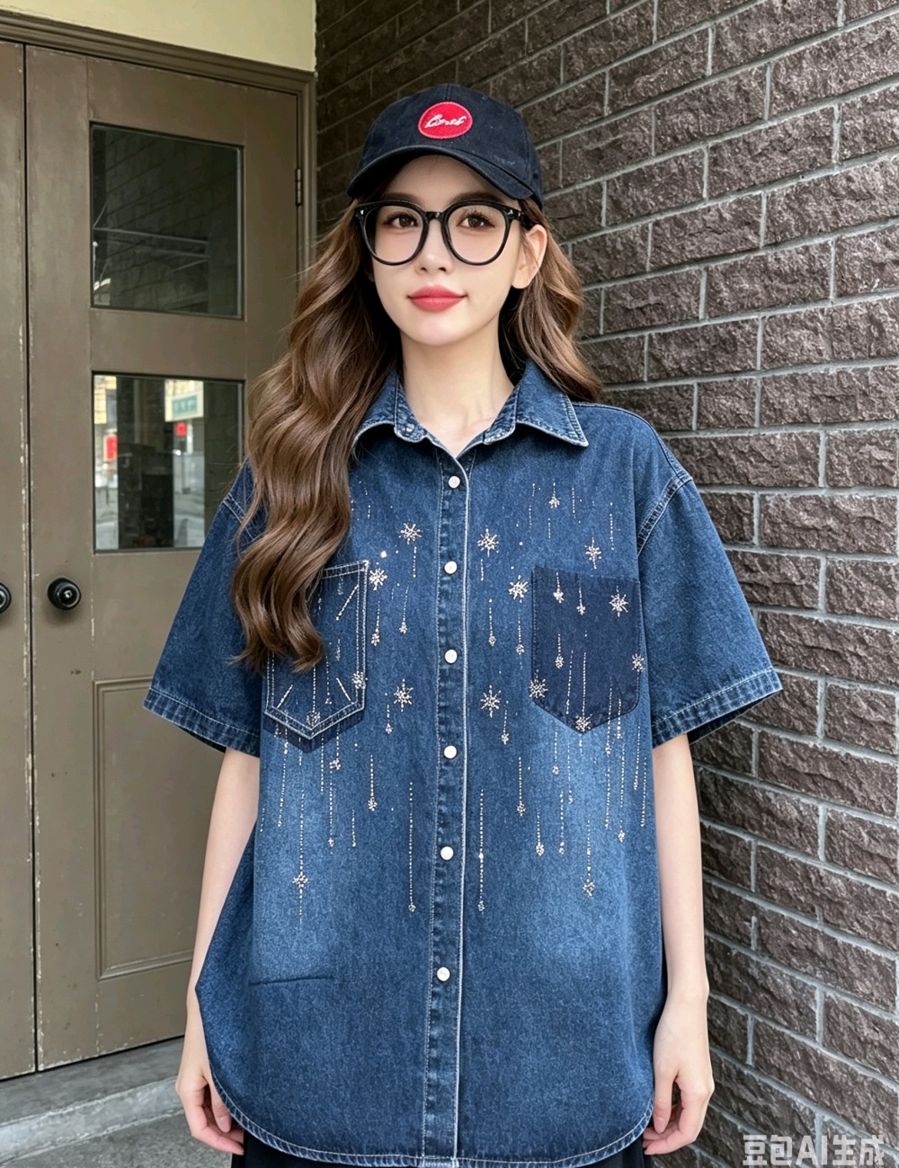 Unique Korean style fashion tops short sleeve denim coat