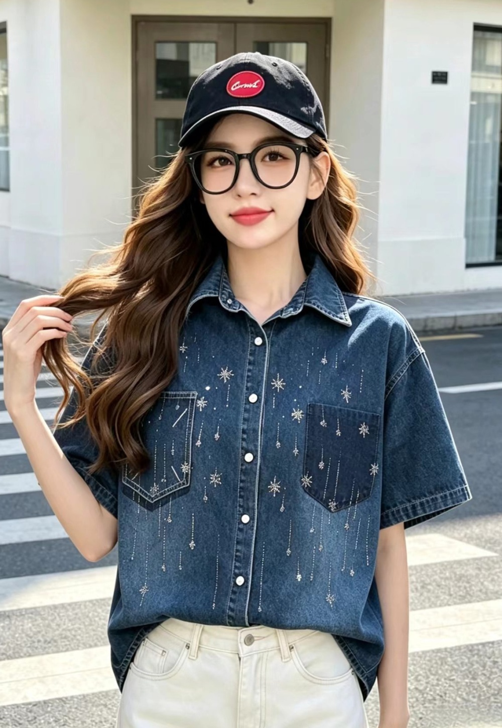 Unique Korean style fashion tops short sleeve denim coat