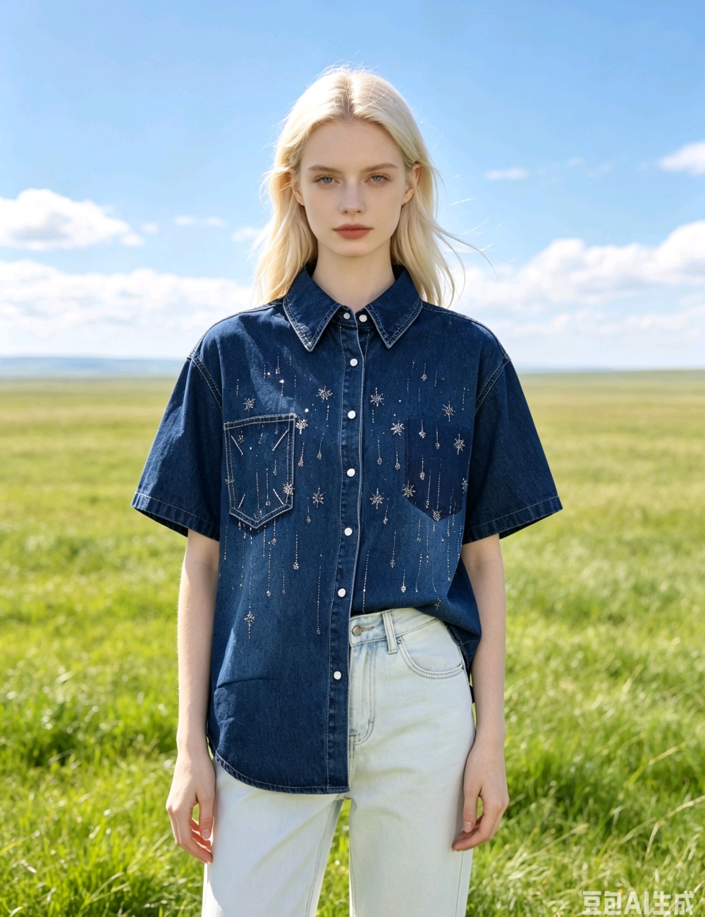 Unique Korean style fashion tops short sleeve denim coat