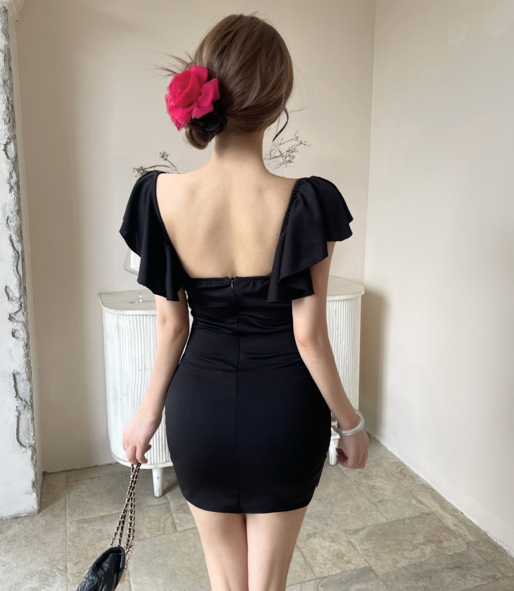 Tight sexy package hip splice gauze low-cut dress