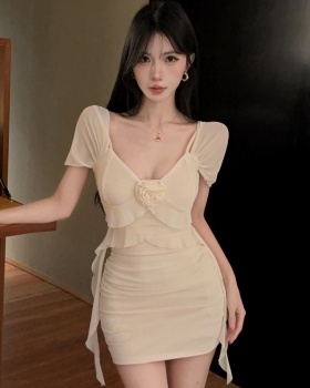Sling lotus leaf edges dress package hip T-back