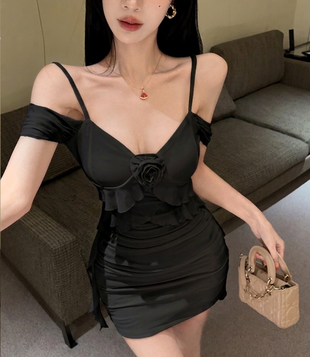 Sling lotus leaf edges dress package hip T-back