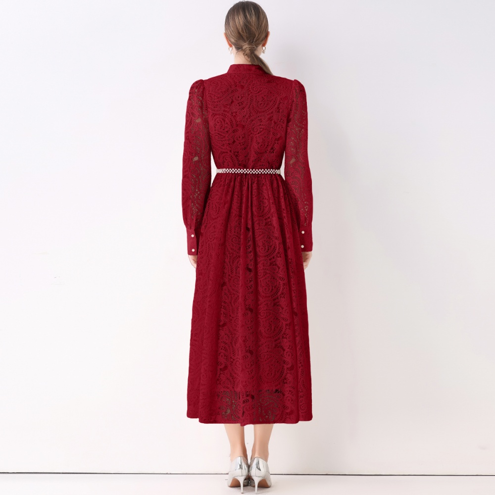 Lace long sleeve long dress lantern embroidery dress