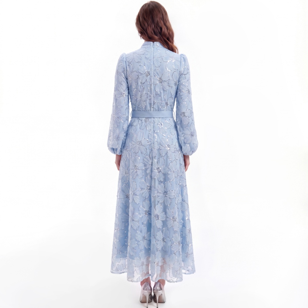 Slim puff sleeve lace tender pinched waist dress