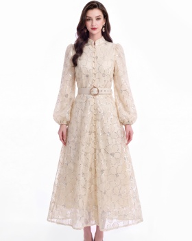 Puff sleeve France style tender with belt dress