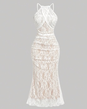 Slim lace romantic mermaid long fold sling dress