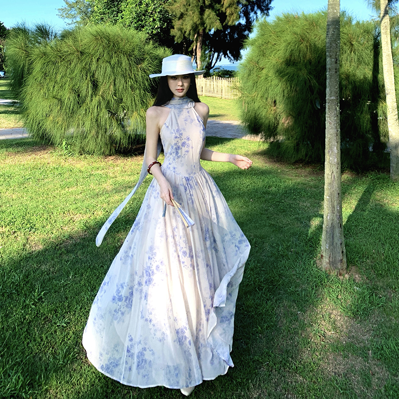 Chinese style shawl long dress for women