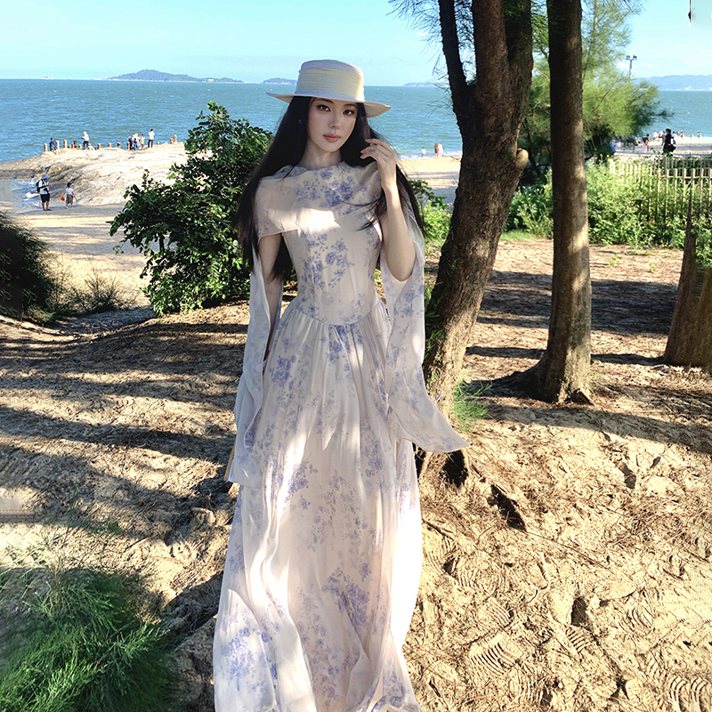 Chinese style shawl long dress for women