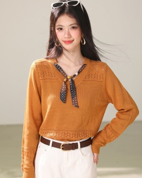 Jacquard knitted scarves hollow collocation tops for women