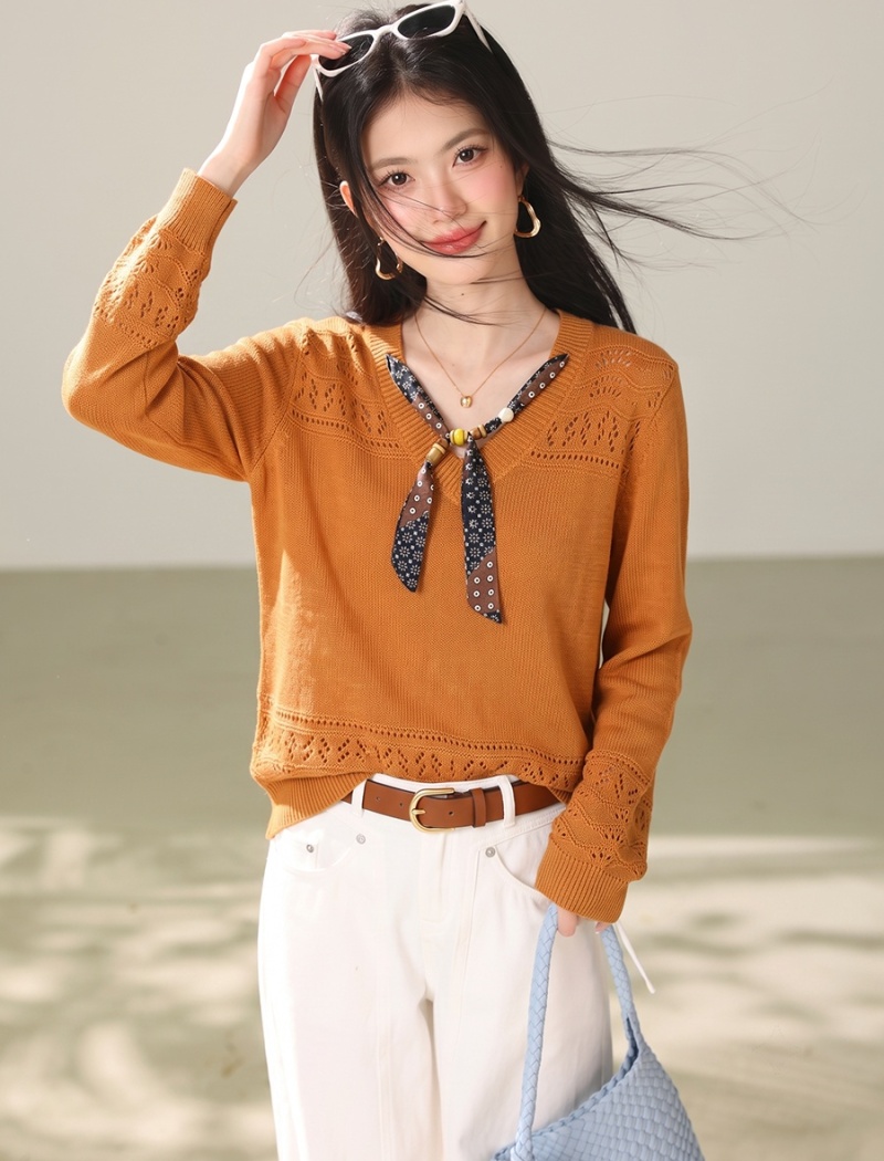 Jacquard knitted scarves hollow collocation tops for women