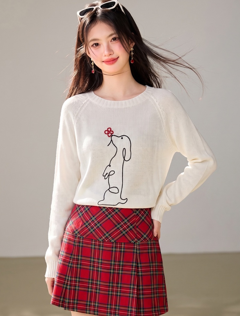 Line knitwear long sleeve tops round neck loose T-shirt