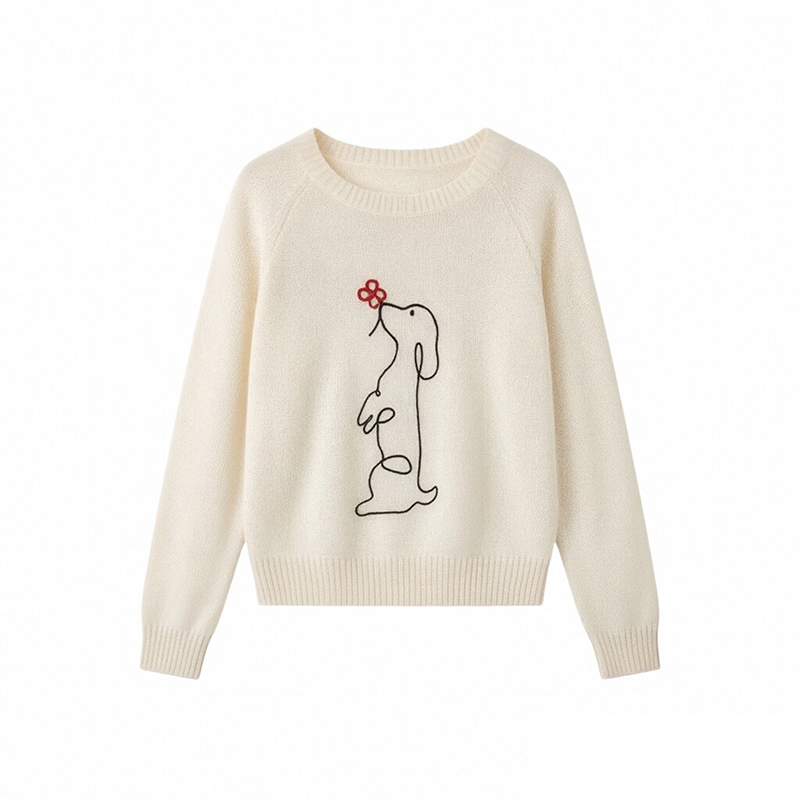 Line knitwear long sleeve tops round neck loose T-shirt