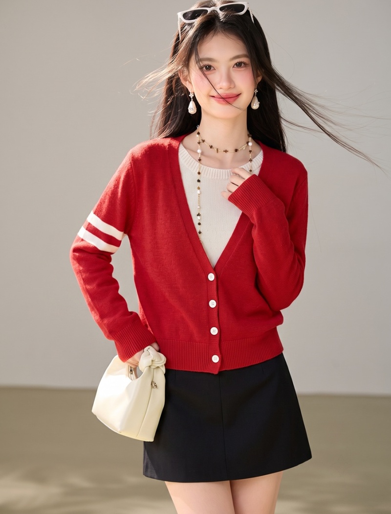 Slim red coat all-match cardigan for women