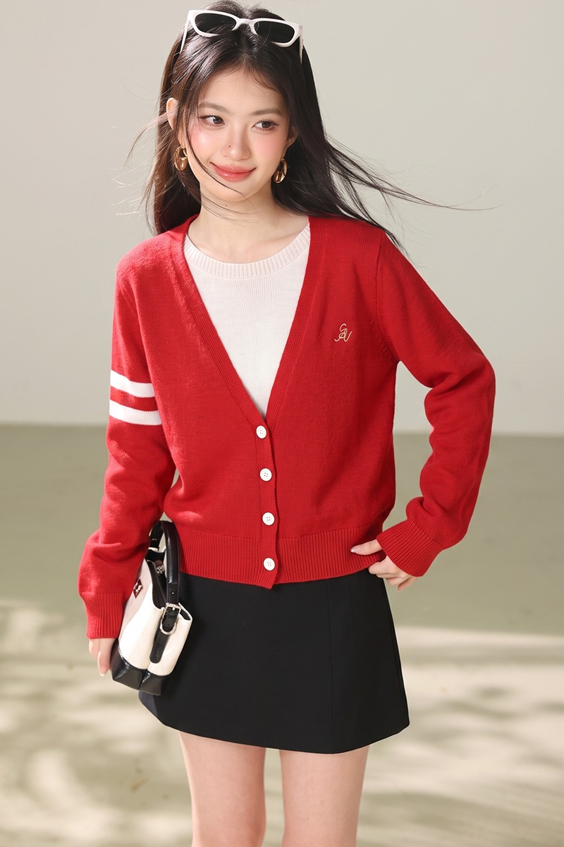 Slim red coat all-match cardigan for women