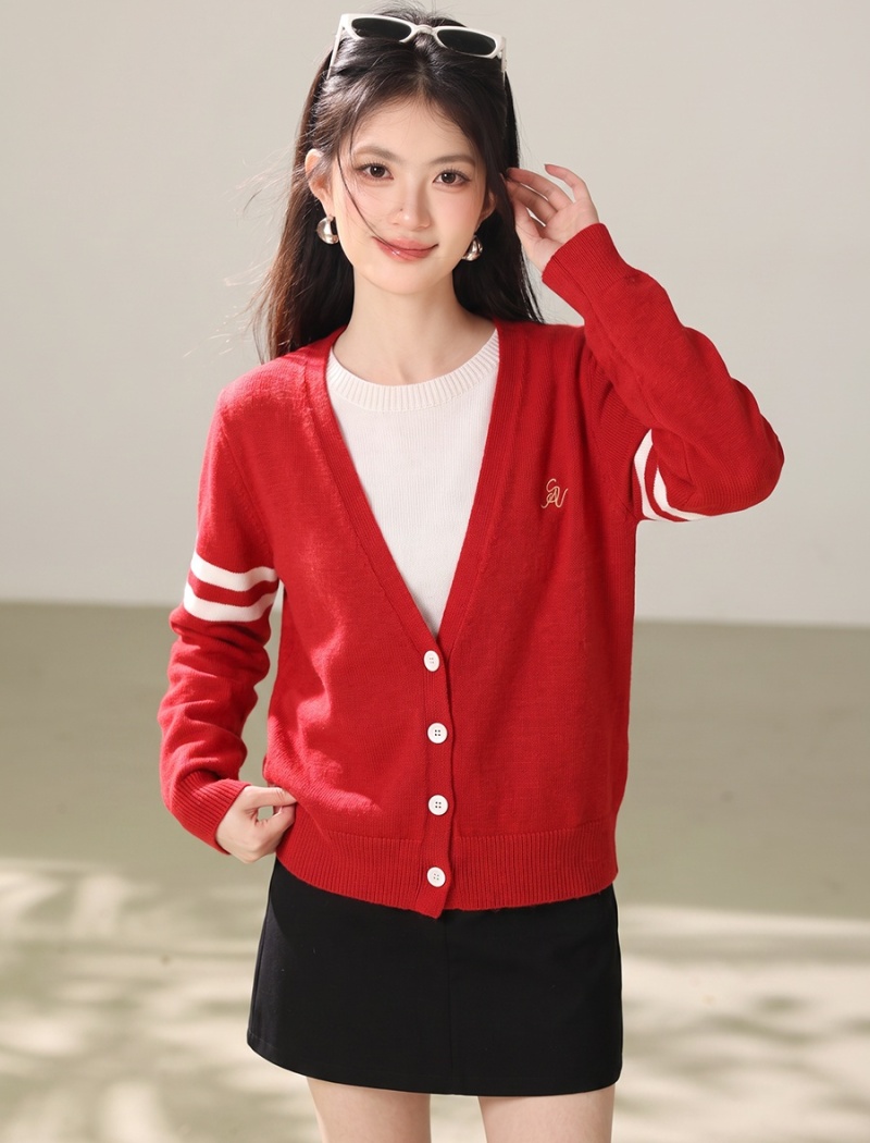 Slim red coat all-match cardigan for women