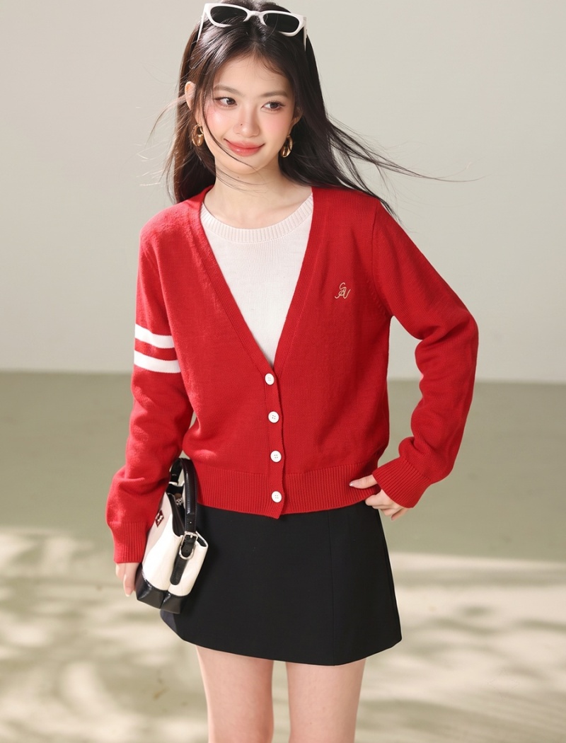 Slim red coat all-match cardigan for women